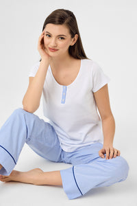 Mavi çizgili Hera Pijama Alt & Tshirt