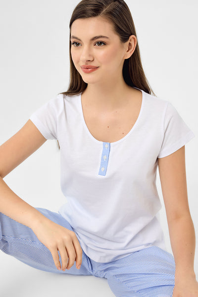 Mavi çizgili Hera Pijama Alt & Tshirt