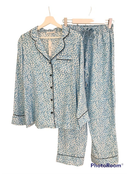 Mavi, mini çiçek desenli Hera Pijama Takım