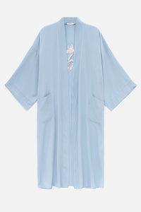 Nakışlı mavi Tencel Elissa Kimono