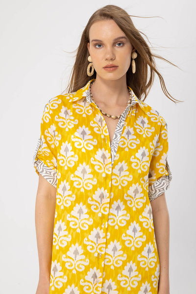 Sarı ikat desen uzun Edesia gömlek tunik