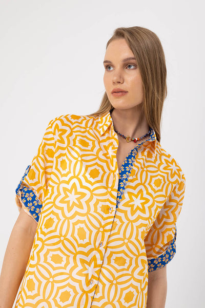 Sarı desenli uzun Edesia gömlek tunik