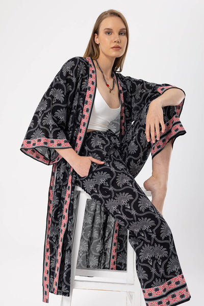 Siyah Desenli Elissa Kimono