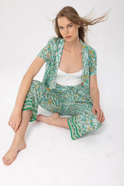 Yeşil çiçekli Luna&Roma Pijama Takım