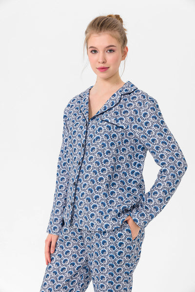 Mavi desenli müslin Lara Pijama Takım