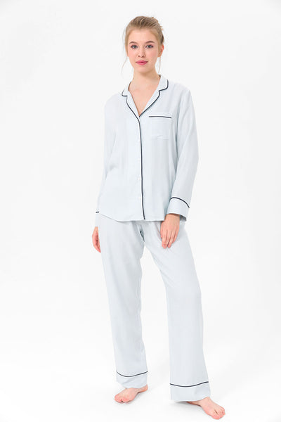 Mavi çizgili Hera Pijama Takım / Lacivert biyeli