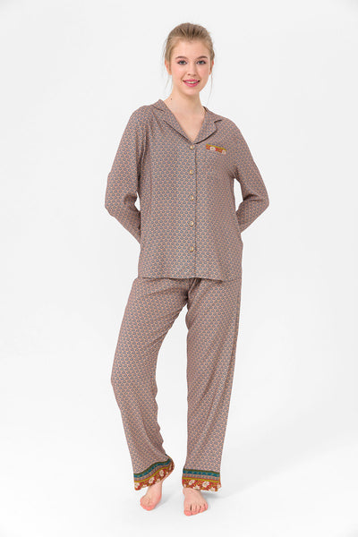 Bej desenli Hera Pijama Takım
