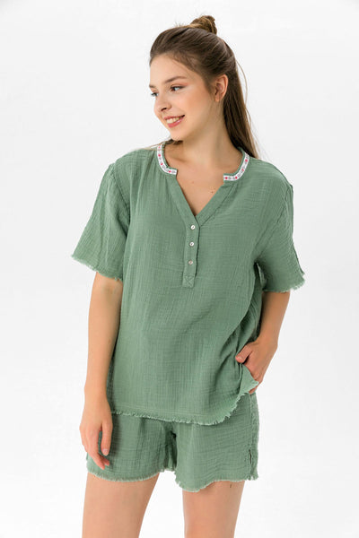 Terra müslin bluz - Çağla yeşili