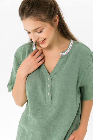 Terra müslin bluz - Çağla yeşili