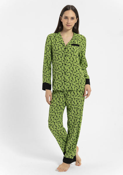 Vegan, yeşil desenli Hera Pijama Takım