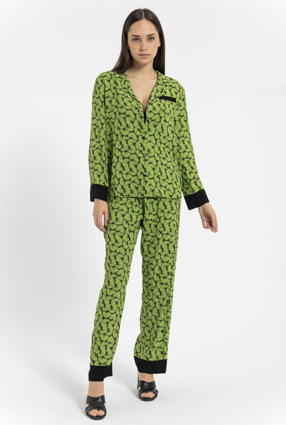 Vegan, yeşil desenli Hera Pijama Takım